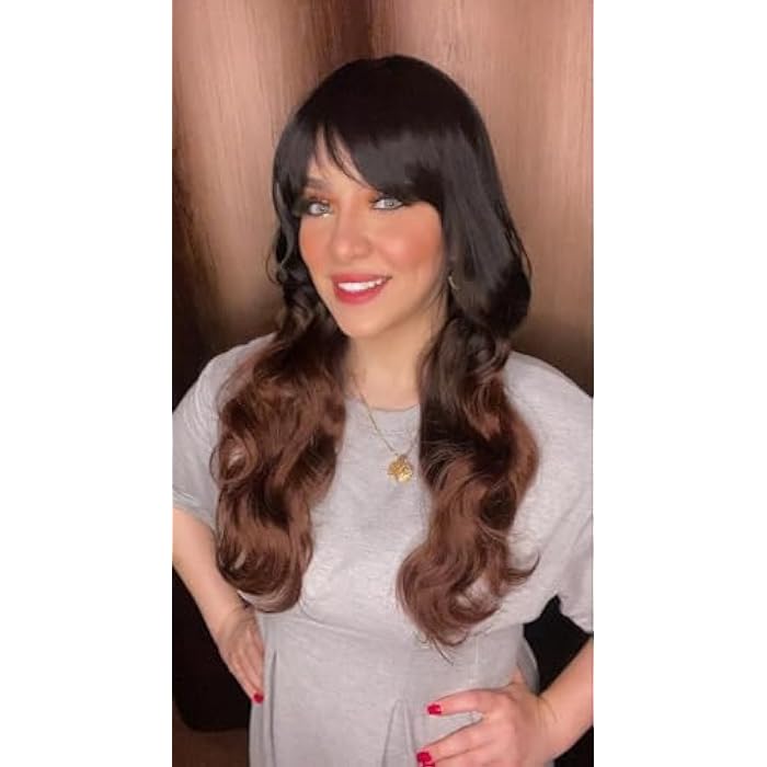 DILLARDS Long Wavy Wig With Bangs, Black To Brown Ombre, Heat-Safe Synthetic Hair - Image 3